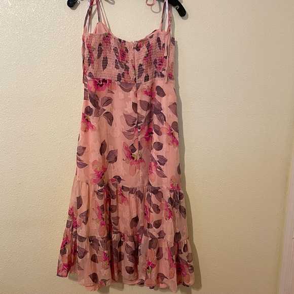 Lulu’s - Tea Party Chic Pink Floral Print Tie-Strap Tiered Midi Dress - Picture 5 of 7